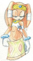 anthro black_nose blue_eyes color echidna eyes female female_only front_view fur furry hair lemoncakes nose open_eyes orange_fur orange_hair solo sonic_(series) standing tikal_the_echidna