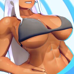 1girls 3d 3d_(artwork) abs anime athletic athletic_female big_breasts boku_no_hero_academia breasts dark-skinned_female dark_skin female female_focus female_only long_hair manga miruko muscular muscular_female my_hero_academia rumi_usagiyama sala3d solo solo_female solo_focus toned toned_female white_hair