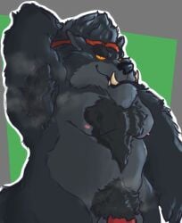 animal_humanoid anthro armpit_fetish armpit_hair bodily_fluids body_hair canid canine canis chest_tuft clothing dire_(fortnite) epic_games fortnite genitals half-length_portrait hands_behind_back headgear headwear hi_res humanoid male mammal mammal_humanoid musk musk_cloud mythological_canine mythological_creature mythology narrowed_eyes nude nukkiburr overbite penis portrait solo sweat sweatdrop sweaty_armpit tuft werecanid werecanine werecreature werewolf wolf