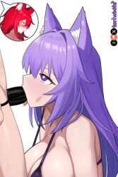 2girls ai_generated bikini bikini_top black_penis blowjob blush breasts curvy cute deep_throat deepthroat dog_ears dog_girl doggirl evil_grin fellatio female female_only highres hips homosexual huge_breasts kemonomimi lesbian_sex light_skin light_skinned_female long_hair looking_at_partner looking_down looking_up orange_eyes patreon_username petgirl petite purple_ears purple_eyes purple_hair purple_tail red_hair smirk strap-on sucking thick_thighs thighs tongue tongue_out tori toriwoofs watermark wide_hips wolf_ears yuri