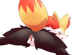 anthro black_body black_fur braixen female fur generation_6_pokemon genitals hi_res loval nintendo pokemon pokemon_(species) pussy red_body red_eyes red_fur simple_background solo tail white_background yellow_body yellow_fur