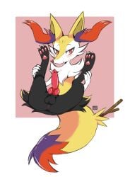 animal_genitalia animal_penis anthro anus arm_tuft balls braixen canid canine canine_genitalia canine_penis chest_tuft claws digital_media_(artwork) femboy fluffy fluffy_tail fox fur generation_6_pokemon genitals hi_res inner_ear_fluff long_nails looking_at_viewer male male_only mammal nintendo pawpads penis pokemon pokemon_(species) raised_leg shoulder_tuft solo spec_almond_(artist) stick tail tuft yellow_body yellow_fur