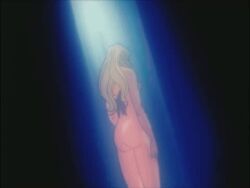 80s animated bathing blonde_hair butterfly_tattoo jane_royal long_hair medium_breasts naked no_pubic_hair nude showering space_adventure_cobra tattoo_on_back transparent_curtains