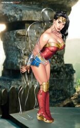 1boy 1girls amazon big_breasts breasts dc dc_comics dc_extended_universe detailed_background diana_prince fingering from_behind grabbing_breasts invisible invisible_man kissing_neck light-skinned_female r3ydart themyscira wonder_woman wonder_woman_(series)