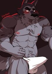 anthro anthro_only big_bulge bulge embarrassed furry gay helluva_boss male male_only muscles muscular muscular_anthro muscular_male pandarita underwear vortex_(helluva_boss) white_underwear