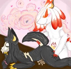 blush closed_eyes cum d1ck_enema724 furry no_breasts oro_sergal sergal sex sheo_wolf sheofurr simple_background skull_dog smile tagme