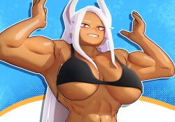 1girls 3d 3d_(artwork) abs anime athletic athletic_female big_breasts boku_no_hero_academia breasts dark-skinned_female dark_skin female female_focus female_only long_hair manga miruko muscular muscular_female my_hero_academia rabbit_ears rabbit_girl red_eyes rumi_usagiyama sala3d solo solo_female solo_focus toned toned_female white_hair