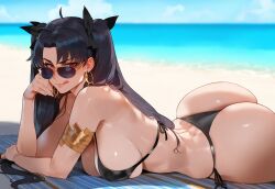 1girls ai_generated alternate_breast_size ass bikini black_hair black_thong breasts bubble_butt dat_ass deity fate/grand_order fate_(series) female female_only floox goddess hi_res huge_ass ishtar_(fate) large_breasts licking_lips light-skinned_female light_skin long_hair looking_at_viewer naughty_face pov_eye_contact red_eyes seductive_look stable_diffusion thiccwithaq_(ai_style) thick_ass thick_thighs thong tongue wide_hips