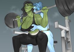 athletic athletic_female athletic_futanari barbell biceps black_hair blue_body blue_hair blue_skin boob_grab breast_grab breasts brothbowl bulge bulge_through_clothing catias colored_skin elf elf_ears elf_female eye_patch face_tattoo fit fit_female fit_futanari fitness futanari green_body green_skin gym gym_clothes gym_clothing muscles muscular_female night_elf night_elf_female orc orc_(warcraft) orc_futanari ponytail sports_bra spotting squatting sweating tattoo tattoos thighs working_out workout workout_clothes world_of_warcraft yoga_pants