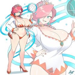 big_breasts breasts female female_only hair_over_one_eye high_heels jarckius mario_(series) mario_hoops_3_on_3 nintendo solo sport tagme volleyball white_mage white_mage_(mario)