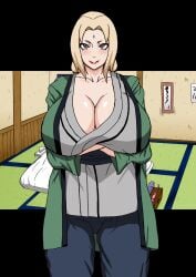 big_breasts blonde_female cleavage clothed clothed_female edit jewel_on_forehead milf naruho naruto naruto_(series) naruto_shippuden smiling_at_viewer tagme tsunade waiting