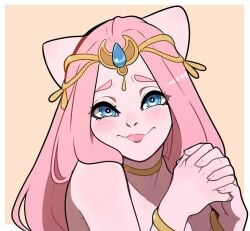 1girls blue_eyes blush cute female female_only heart-shaped_pupils kinkymation legendary_pokémon long_hair looking_at_viewer mew nintendo pink_body pink_hair pointy_ears pokémon_(species) pokemon pokemon_(species) pokemusu pokephilia portrait smiling smiling_at_viewer solo