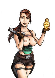 1girls artifact breasts_out erotic_sculpture female female_only fertility_idol fine_art fine_art_parody frikxnel gun human human_only lara_croft lara_croft_(classic) light-skinned_female light_skin mythology public_domain solo solo_female tagme thigh_holster tomb_raider venus_of_willendorf weapon