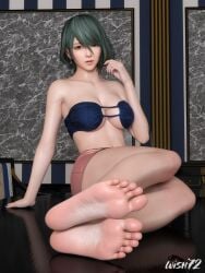 1girls 3d barefoot breasts dead_or_alive dead_or_alive_6 dead_or_alive_xtreme_venus_vacation feet female foot_fetish full_body green_eyes green_hair light-skinned_female light_skin soles solo solo_female tamaki_(doa) toes video_games wish72