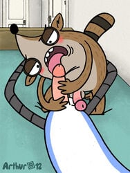 anthro fellatio furry male male_only mordecai multiple_males oral regular_show rigby rthur yaoi