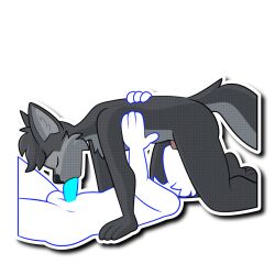 1:1 69_position alpha_channel anthro balls bodily_fluids canid canine canis duo erection frottage fur genitals grey_body grey_fur male male/male mammal nowandlater oral penile penis sex sticker tail telegram_sticker wolf ych_(character) zach_the_wolf