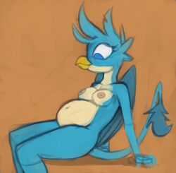 anthro avian beak breasts feathers female friendship_is_magic furry gallus_(mlp) gryphon marsminer my_little_pony mythological_avian mythology nipples nude pregnant rule_63 solo wings