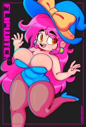 big_breasts big_breasts cleavage flipwitch_:_forbidden_sex_hex high_heels huge_breasts large_breasts pink_hair pinup solo solo_female solo_focus super_jumbo witch_hat