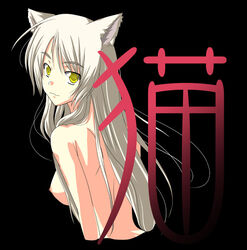 bakemonogatari black_hanekawa breasts cat_ears catgirl hanekawa_tsubasa looking_at_viewer monogatari_(series) nekomimi nipples silver_hair tagme yellow_eyes