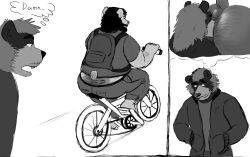 accident accidental_exposure adrian_dough anal arm_hair ass ass_cleavage backpack bear beard bearnard_adams bicycle black_bear bodily_fluids body_hair brown_bear butt_crack butt_hair clothed clothing drooling duo facial_hair fantasizing fully_clothed grizzly_bear hairy hi_res male male/male male_only mammal monochrome moon_bear moustache oral overweight overweight_male riding_bike rimming rimming_male saliva sex staring_at_ass tagme thought_bubble trance ursine vehicle