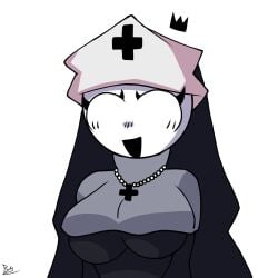 1:1 1girls alien bandanawaddleg_(artist) black_crown black_mouth cross cross_necklace derp_eyes floating_crown friday_night_funkin friday_night_funkin_mod necklace nun nun_hat nun_outfit sfw tagme taki_(fevertown) white_background white_skin