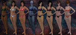 3d 3d_(artwork) 6+girls 8girls alien_girl asari ashley_williams bra commander_shepard diana_allers female female_only femshep hatofass human kasumi_goto kelly_chambers liara_t'soni lingerie mass_effect mass_effect_2 mass_effect_3 miranda_lawson multiple_girls panties pose samantha_traynor