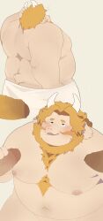 2024 anthro asgore_dreemurr beard belly big_belly bovid bovine erection facial_hair genitals group haoming hi_res kemono male male/male mammal mature_male moobs nipples overweight overweight_male penis simple_background solo_focus towel undertale_(series)