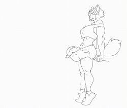 1futa animated anthro crop_top cum dickgirl ejaculation erection excessive_cum eyes_closed furry futanari gritted_teeth hands-free handsfree_ejaculation huge_balls huge_cock jindragowolf orgasm penis_slip shoes shorts sketch smekbo solo tanuki