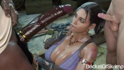 1girls 2boys 3d big_penis bucketofskrimp cuckold dark-skinned_female dark-skinned_male dark_skin female interracial large_breasts male penis_size_difference resident_evil resident_evil_5 sheva_alomar small_penis