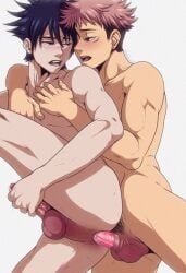 blush condom flushed fushiguro_megumi gay itadori_yuuji jujutsu_kaisen male male_only spicyavokato tagme yaoi