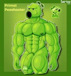 2024 abs absurd_res anthro balls big_penis body_hair dot_eyes electronic_arts elemental_creature elemental_humanoid flora_fauna fur genitals glans green green_body green_fur hi_res humanoid male male_only muscular muscular_anthro muscular_humanoid muscular_male navel nipples pecs penis plant plant_humanoid plants_vs._zombies plants_vs_zombies popcap_games primal_peashooter primal_peashooter_(pvz) pubes reference_image sartex signature simple_background solo vein veiny_penis