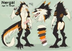 animal_genitalia balls digitigrade genitals hazakyaracely knot male model_sheet neck_tuft nergal_(shuffl3) no_humans open_mouth penis sergal sharp_teeth sheath solo tail tail_tuft teeth tongue tongue_out tuft