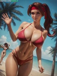 1girls absurd_res ai_generated bikini bikini_bottom brown_eyes brown_hair female final_fantasy final_fantasy_vii final_fantasy_vii_remake fingers hands high_resolution highres jessie_rasberry long_hair navel nsfw panda_ai ponytail red_eyes smile stable_diffusion waving