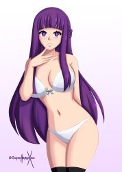 2d artist_name breasts female female_only fern_(sousou_no_frieren) light-skinned_female light_skin pale-skinned_female pale_skin purple_eyes purple_hair simple_background solo sonicheroxd sousou_no_frieren watermark