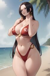 ai_generated azure_(artist) bikini boa_hancock breasts female female_only long_hair nails navel one_piece shounen_jump solo stable_diffusion swimwear tagme