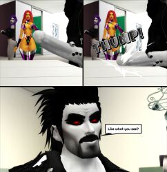 1boy 2girls 3d big_penis dc dc_comics english_text female lobo_(dc) male multiple_girls penis penis_on_table pof3445 raven_(dc) sims4 starfire teen_titans text