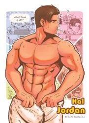 abs beefcake brown_hair dc_comics green_lantern hal_jordan male male_focus male_only muscular_male towel towel_around_waist