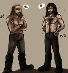 2boys abs body_hair fili gay heart jealous kili male_only muscular pecs shirtless the_hobbit