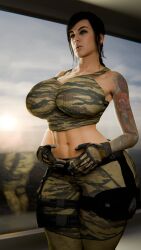 1girls 2024 3d 3d_(artwork) ass big_ass big_breasts big_butt blender breasts brown_hair call_of_duty call_of_duty_modern_warfare chumb3d clothed clothed_female female female_only fully_clothed gloves huge_breasts large_breasts light-skinned_female light_skin mara_(cod) military navel reflection solo solo_female tattoo tattooed_arm thick_thighs thighs voluptuous voluptuous_female window