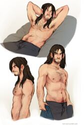 1boy abs armpit body_hair facial_hair fili male male_only muscular pecs shirtless solo the_hobbit