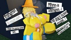 1boy 1girls cum dummy_(roblox) male original_character roblox tagme traffic_cone yellow_body