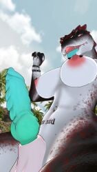 3d anthro beach bedroom_eyes big big_penis blue_tongue breasts colored_cock female futanari intersex long_tongue penis pubic_tattoo reptile scalie scalie_female tattoo tongue_out underbelly vr vrchat