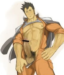 balls big_penis boner clothing erection kurumada_jou male male_only muscles muscular penis penis_out solo solo_male tomica_hyper_rescue_drive_head:_kidou_kyuukyuu_keisatsu waribashi