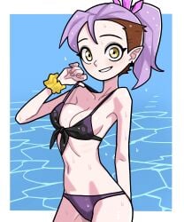 1girls 2d 2d_(artwork) amity_blight beach black_bra border bra breasts brown_hair cowboy_shot disney light-skinned_female light_skin looking_at_viewer multicolored_bra multicolored_clothing multicolored_hair n___k___m open_mouth panties purple_bra purple_hair scrunchie scrunchie_on_wrist shiny_skin skinny skinny_girl small_breasts smile smiling smiling_at_viewer solo solo_female straight_hair the_owl_house the_owl_house_(finale) water water_drop wet wet_bikini wet_body wet_bra wet_clothes wet_clothing wet_hair wet_panties wet_skin white_border yellow_eyes