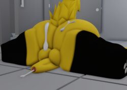 3d amiio big_ass cum cum_drip cum_on_ass cum_on_body erection femboy foreskin furry gay male male_only penis public_nudity public_restroom roblox roblox_avatar roblox_game robloxian self_upload smooth_balls smooth_fur smooth_penis smooth_skin thick_thighs thighhighs yellow_fur