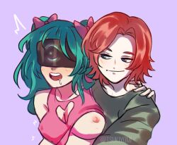 breasts breasts_out bust_portrait couple drooling egirl female ginger girlfriend headset magicalboyzenny magicalmysticva magicalmysticva_(oc) mystic one_breast_out one_breast_out_of_clothes one_breast_visible red_hair tsukiyoki virtual_youtuber vr vtuber vtuberfanart