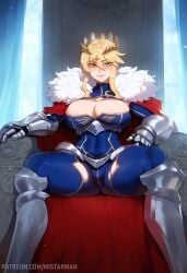 1girls ai_generated artoria_pendragon artoria_pendragon_(lancer) big_breasts big_thighs blonde_hair breasts busty cleavage clothed clothed_female clothing fate/grand_order fate_(series) female huge_thighs large_thighs mistarman sitting thiccwithaq_(ai_style) thick_thighs thighs voluptuous