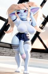 3d 3d_(artwork) blonde_hair blue_body breasts chubby feet futa_only futadolly futanari hi_res league_of_legends long_ears long_penis magenta_eyes muscular nipple_piercing nipples_visible_through_clothing partially_clothed penis pointy_ears poppy riot_games see-through short_stack shortstack small_but_hung snaggle_tooth solo solo_futa swimsuit thighhighs transparent_clothing twintails veiny_penis wet yordle