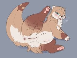 anthro anus blue_eyes female fur genitals mammal multi_nipple mustelid otter pregnant pussy solo symrea tan_body