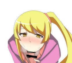 :>= bakemonogatari fellatio female kiss-shot_acerola-orion_heart-under-blade monogatari_(series) oral oshino_shinobu ponytail tagme vampire yellow_eyes